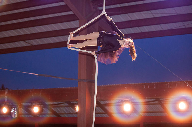 a camper on the web during an evening performance